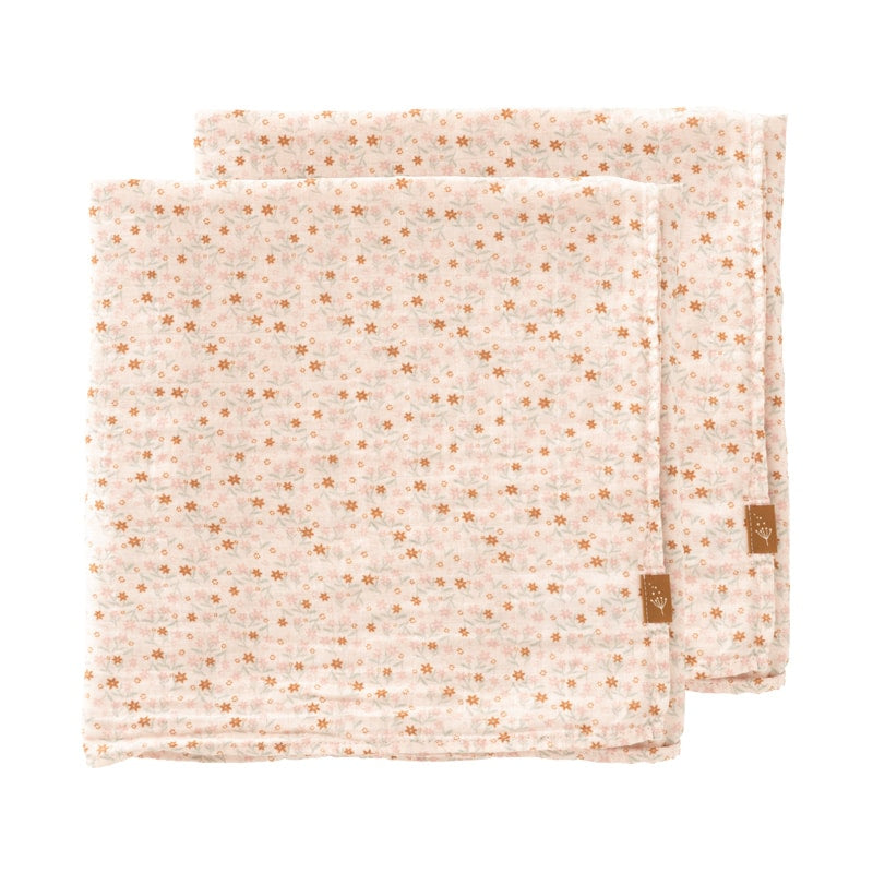 Mussolina Fresk in cotone bio 120x120 cm  - Fiori rosa